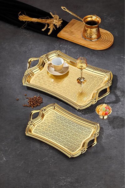 Cooker 2'li Evenia Metal Dikdörtgen Gold Sunum Tepsisi 49x30- 37x23