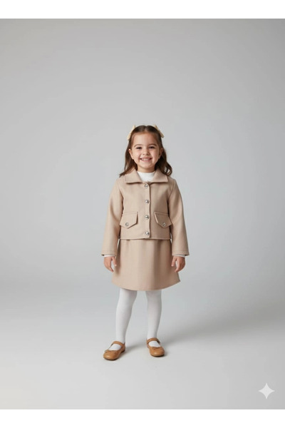 Yonca Çocuk Ecrix Kids 25809 Girls' Gilet Combed Cotton Jacket 3-Piece Set