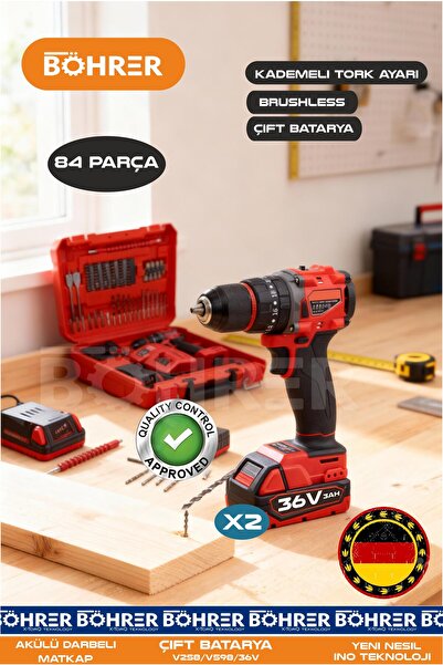 BÖHRER ÇİFT BATARYA YENİ MODEL 36V 3AH PRO SERİ DARBELİ TORKLU VİDALAMA ŞARJL...