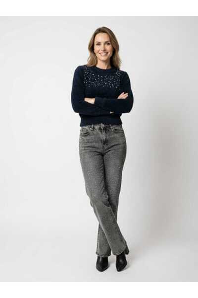 LOVE AYAK UÇLARI KESİK TAŞLI PALAZZO KOT PANTOLON