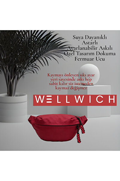 wellwich حقيبة كروس حمراء - أسود مع أطراف حمراء محبوكة - حقيبة خصر رياضية خفي...