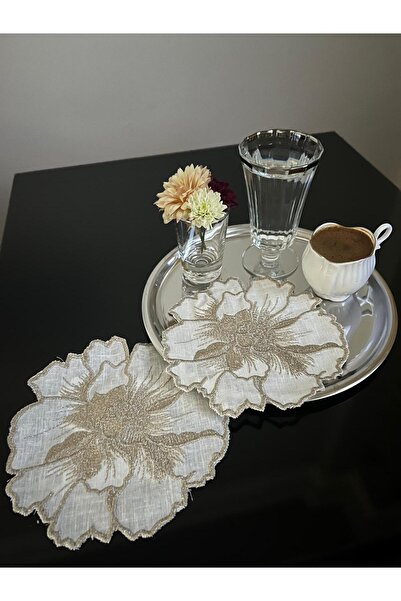 Tly Home Textiles Embroidered Linen Coffee Presentation Napkin Set of 2 15X15 cm – Stylish Presentation Tray Accessory