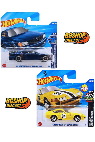 HOT WHEELS Ferrari 365 GTB4 Competizione (yellow) - 89 Mercedes-Benz 560 SEC AMG