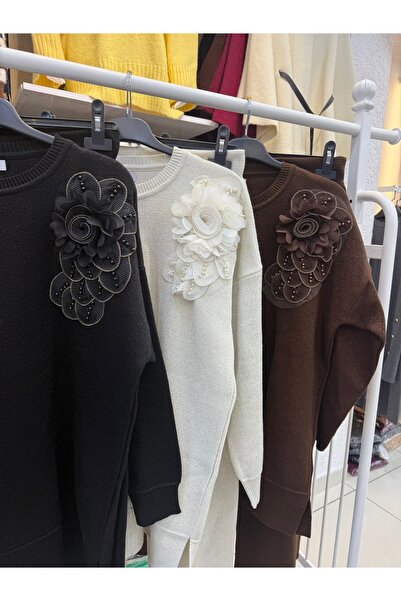 MODA S&S BZLİNE çiçek motifli simli pantolon tunik takım