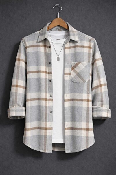 YNGMENCLASS Single-Pocket Detail Carved Plaid Textured Cashmere Cotton Winter Woodcutter's Shirt