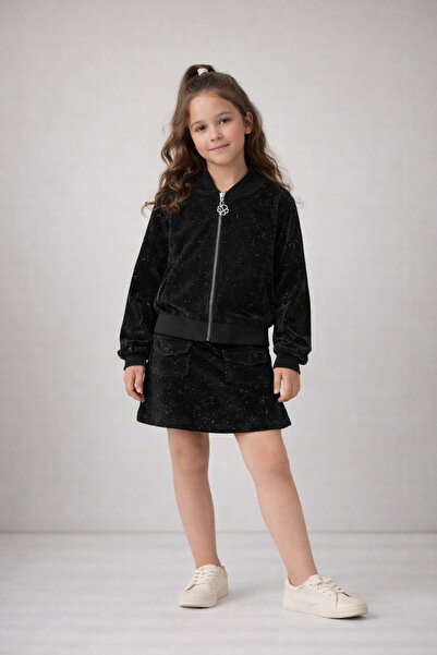 mumuko Kız Çocuk Siyah Simli Etek – Esnek Bel, Şık ve Rahat Kız Çocuk Eteği