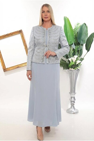 MİSS DİAMOND Jacket Stylish Stone Embroidered Lined Closed Slit Water Blue Lo...