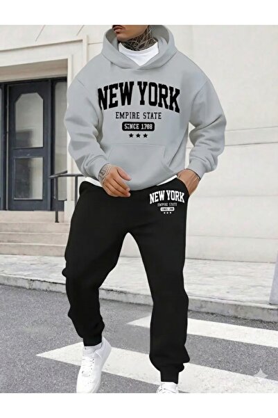 FUFLUNS طقم بدلة رياضية بقلنسوة مطبوع عليها NEW YORK BROOKLYN للجنسين (نساء/ر...