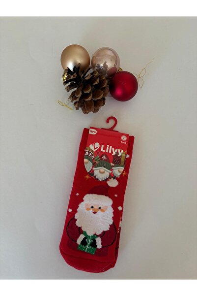 MODA Christmas Themed Santa Claus Patterned Red Children's Socks