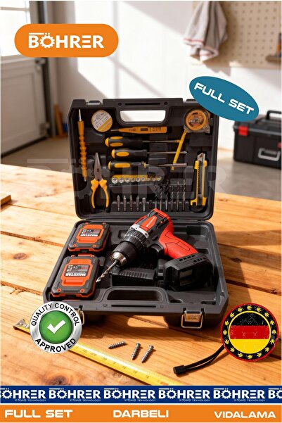 BÖHRER ÇİFT AKÜLÜ +32 PARÇA FULL SET PENSELİ MODEL DARBELİ KÖMÜRSÜZ ÇİFT AKÜL...