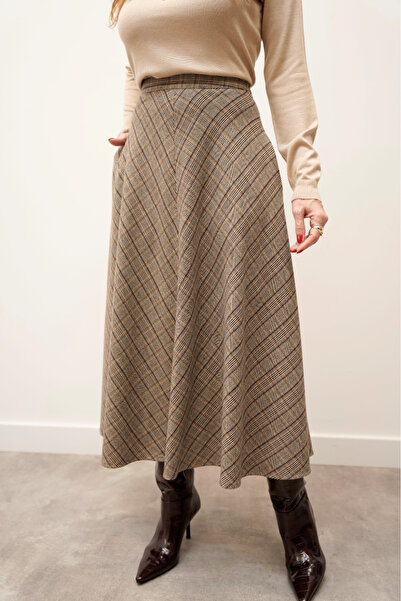 Maldia Shop Women's Verona Checkered Layered Premium Orange Skirt