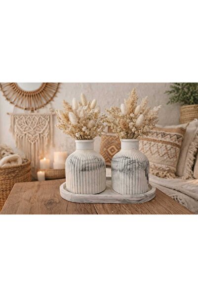 VİYAM SİYAH DESENLİ DEKORATİF VAZO SETİ TAKIM