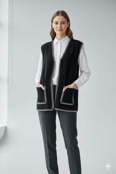 Uludağ Triko Жіночий чорний сезонний светр з швами «пастух»