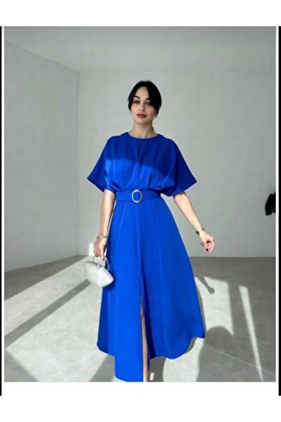 Modisma KEMER DETAYLI MİDİ ELBİSE BORDO RENK ELBİSE