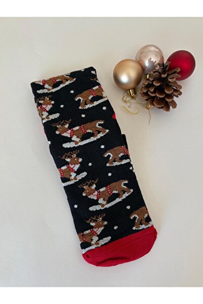 MODA Christmas Themed Deer Pattern Navy Blue Colored Adult Socks