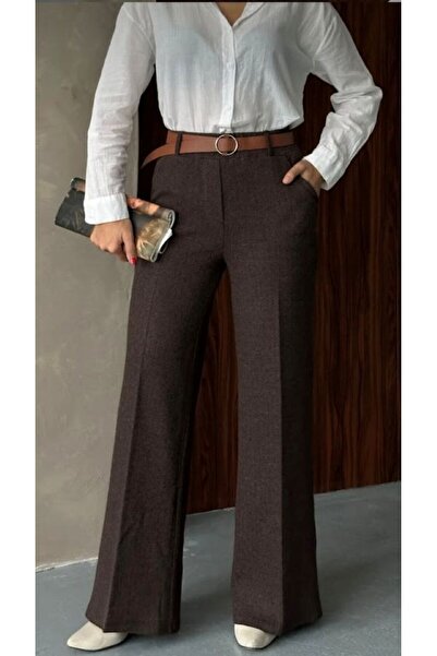 Leila Kemerli Balıksırtı Desen Likralı Kumaş Pantolon