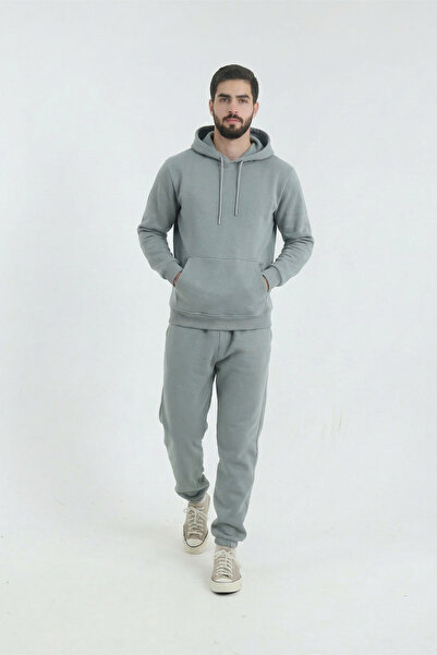 Veleno Gray Men's Kangaroo 3 Thread Tracksuit Set with Fleece Inside, Wool So...