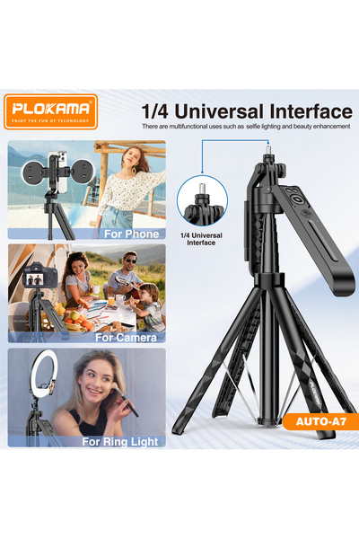 PLOKAMA Auto-A7 AI Face Tracking Tripod – Smart 360° Auto-Rotating