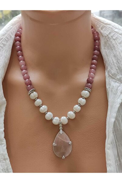 elinasaccessories El yapımı inci kuvars kolye doğaltaş tasarım kolye güneş ta...