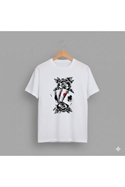 CLASSY.MODA Black Rose Playing Cards печатани унисекс тениски с голям размер