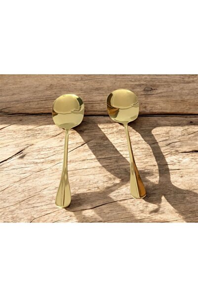 ADAEVDE 2 ADET Pratik 21 Cm Paslanmaz Çelik Lüx Gold Servis Salata Kaşığı Çel...