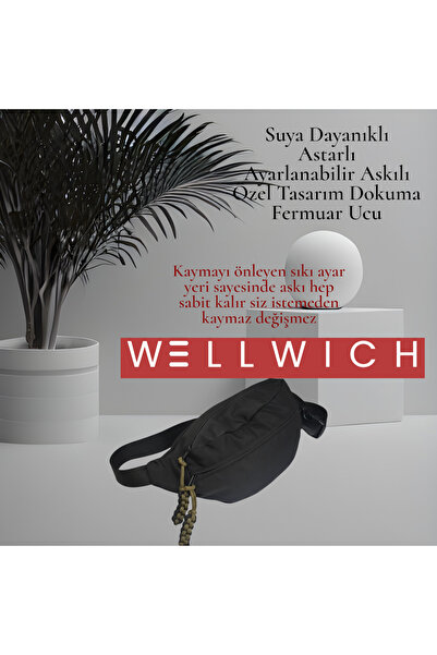 wellwich Siyah Çapraz Çanta-Siyah Yeşil Örgü Uçlu- Bel Çantası Spor Çantası U...