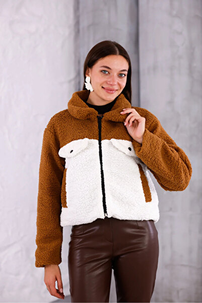 Kardelen Butik Ümraniye Peluş Çift Renk Kadın Astarlı Kahve Beyaz