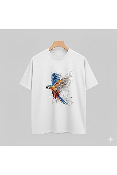 CLASSY.MODA Tricou oversize unisex cu imprimeu portret de papagal colorat