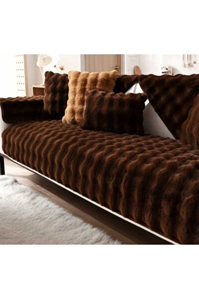 PEREN HOME Tavşan Tüyü Peluş Koltuk Örtüsü 80x190cm Kaymaz Oturma Yerini Kapa...