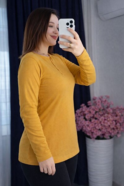 YNSGİYİM yeni - Yns - Kadın Pamuklu Ribana %100 T-shırt Bluz Uzun Kollu