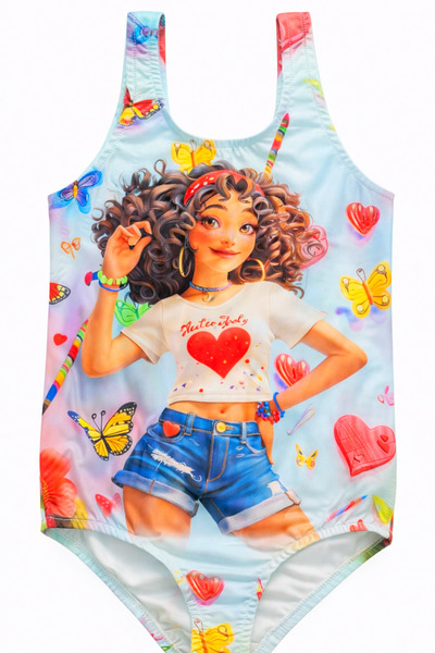 Papiş Costum de baie pentru fete, cu model imprimat, confortabil, cu uscare r...