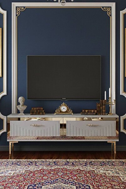 YUMEDİ DESİGN TSA1204BG - KEREM TV STAND , TV SEHPASI 120CM BEYAZ-GOLD