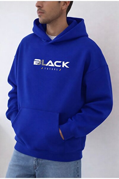 FUFLUNS سويت شيرت أسود كبير الحجم مطبوع عليه BLACK FUTURE للجنسين للنساء/الرج...