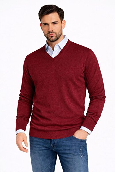 BAGİSTA BUTİK Men's Basi̇c Thin Knitwear Four Seasons V-Neck Sweater