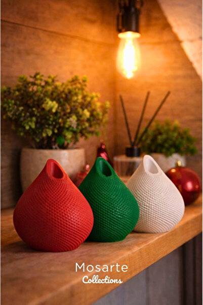 Mosarte Drop Shaped Modern Decorative Vase with 3D Textured Surface - Red / G...