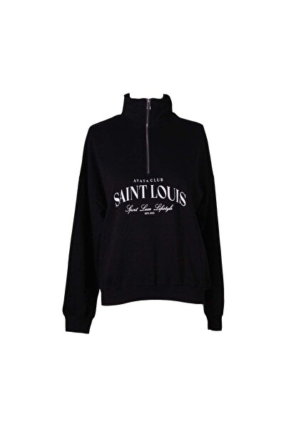 trender Saint Louis Half Zipper 2 Thread Black Women's Sweatshirt 26Ydt1000032