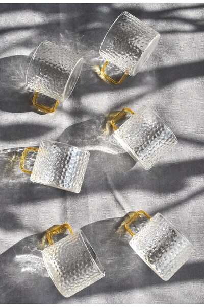 Qualitev 6-Piece Patterned Glass Mini Mug with Handle Tea Cup Coffee Cup 150 ml