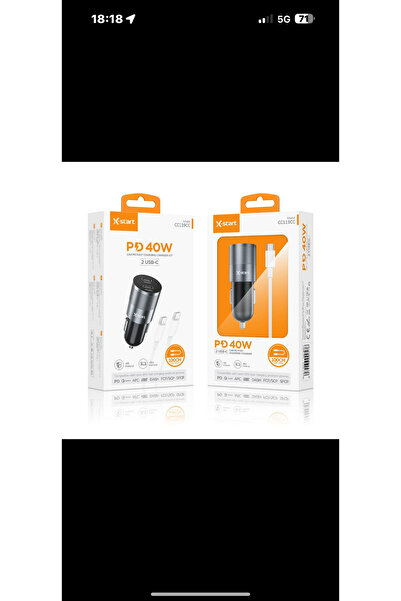 X-start Car Charger + USB-C Cable 40W, 5V, 3A, Fast charging.