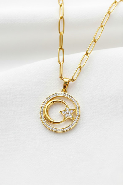 özgül takı ve tasarım قلادة نسائية من الفولاذ المقاوم للصدأ مرصعة بحجر الزركو...