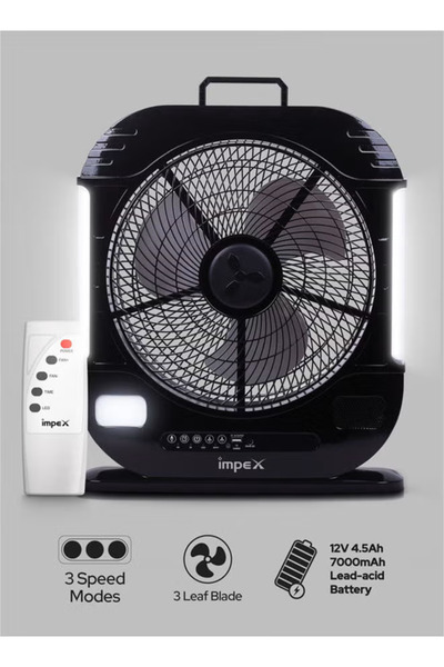 İMPEX 12 inch Rechargeable Fan Breeze D7 1820RPM LED Light 20hr Backup Remote Solar USB Charger