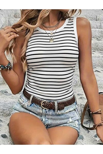 blackbonds Striped Black and White Tank Top Thsirt
