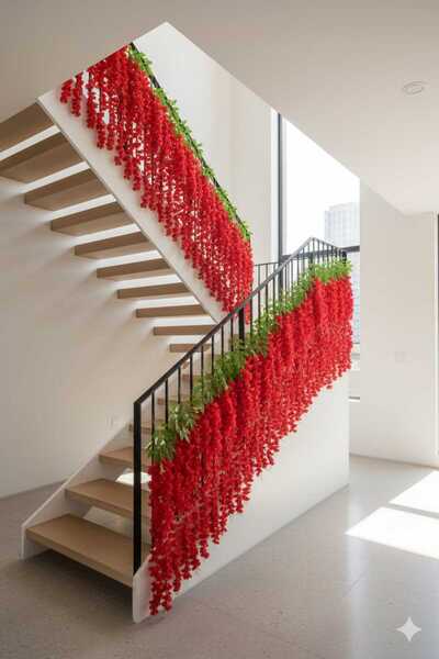 ENRUFLORA Yapay 12'li Sarkan Kırmızı Akasya 100 cm 3 Dallı Nişan Dekor Düğün ...