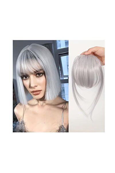 animis beauty Silver Grey Bangs, synthetic fiber with a silver look, with 2 clips