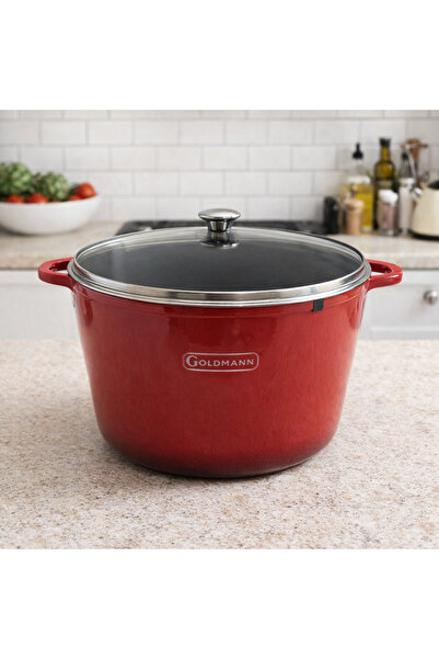 goldmann RED Cast Aluminum Pot, 28x20 cm, 10 liters, Ceramic Coating, Heat-resistant Lid