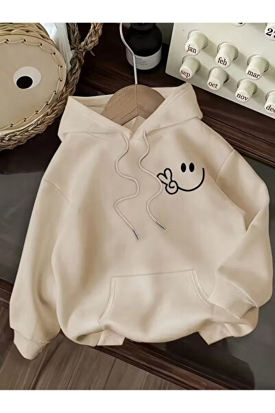 Sweet Cotton Smile Printed unisex kangaroo pocket Hooded sweatshirt