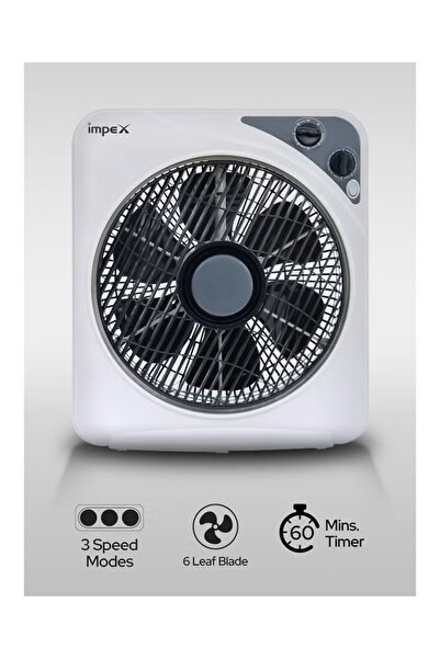 İMPEX مروحة صندوقية 12 بوصة، 50 واط، موديل BF 7512، 3 سرعات، مؤقت 60 دقيقة، 1250 دورة في الدقيقة، محرك نحاسي، شبكة أمان