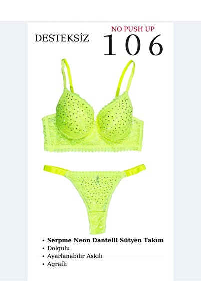 CHARM Tılsım Lingerie Women's Spreading Neon Lace Unpadded Bra Set