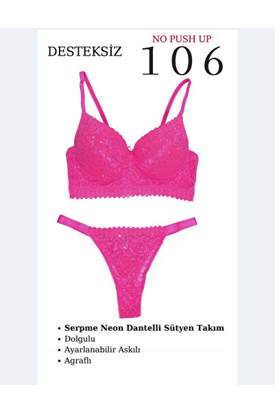 CHARM Tılsım Lingerie Women's Spreading Neon Lace Unpadded Bra Set