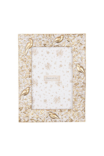 Clayre & Eef Photo Frame Table, Wall White Gold 15x2x20 cm / 10x15 cm