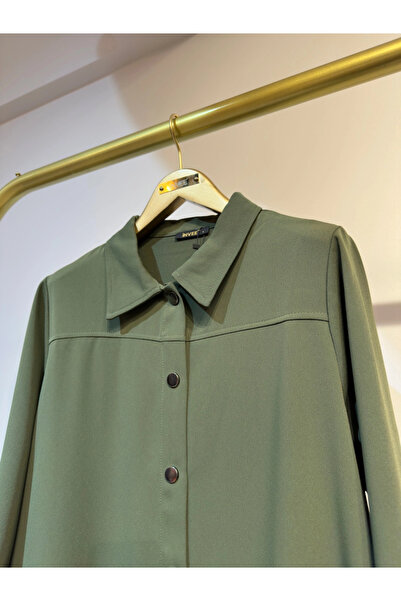 Invee Seasonal Long Coat with Snap Closure - Khaki